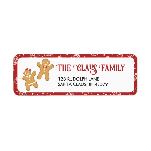 Red Gingerbread Cookie Vakantie Adres Retour Etiket (Voorkant)