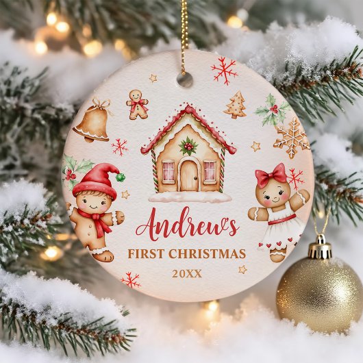 Red Gingerbread House 1st Birthday Party Keramisch Ornament