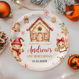 Red Gingerbread House 1st Birthday Party Papieren Bordje