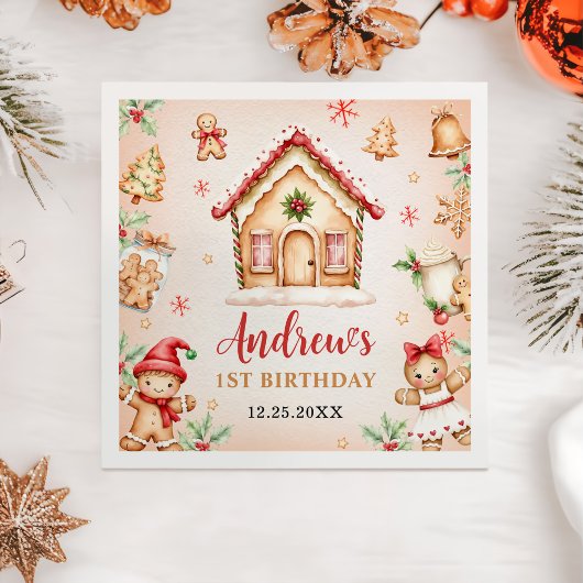 Red Gingerbread House 1st Birthday Party Servet