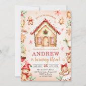 Red Gingerbread House Birthday Party Kaart (Voorkant)