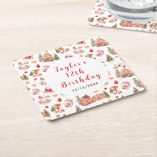 Red Gingerbread House Birthday Party Kartonnen Onderzetters (Schuin)