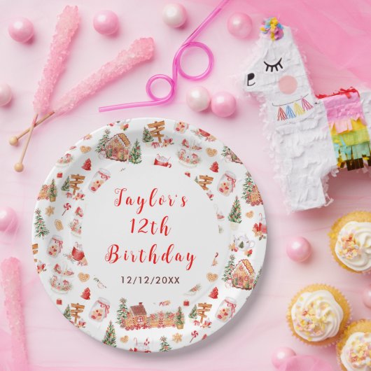 Red Gingerbread House Birthday Party Papieren Bordje (Feest)