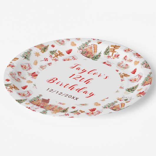 Red Gingerbread House Birthday Party Papieren Bordje (Gekanteld)