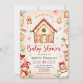 Red Gingerbread House Christmas Baby Shower Kaart (Voorkant)