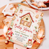 Red Gingerbread House Christmas Baby Shower Kaart