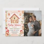 Red Gingerbread House Christmas Baby Shower Photo Kaart (Voorkant)