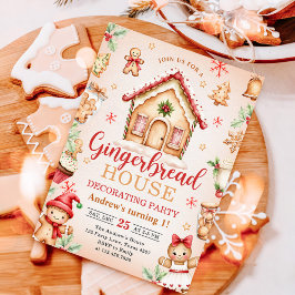 Red Gingerbread House Decorating Birthday Party Kaart