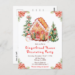 Red Gingerbread House Decorating Party Briefkaart