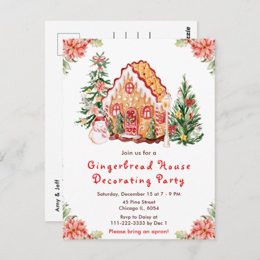 Red Gingerbread House Decorating Party Briefkaart (Voorkant / Achterkant)