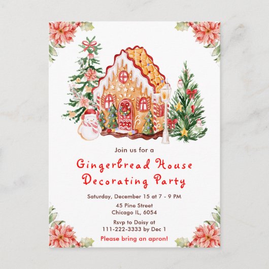 Red Gingerbread House Decorating Party Briefkaart (Voorkant)