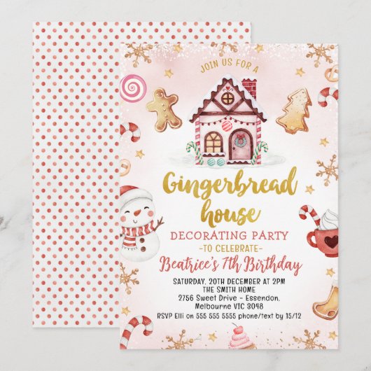 Red Gingerbread House Decorating Party Verjaardag Kaart (Voorkant / Achterkant)