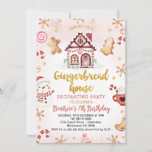 Red Gingerbread House Decorating Party Verjaardag Kaart