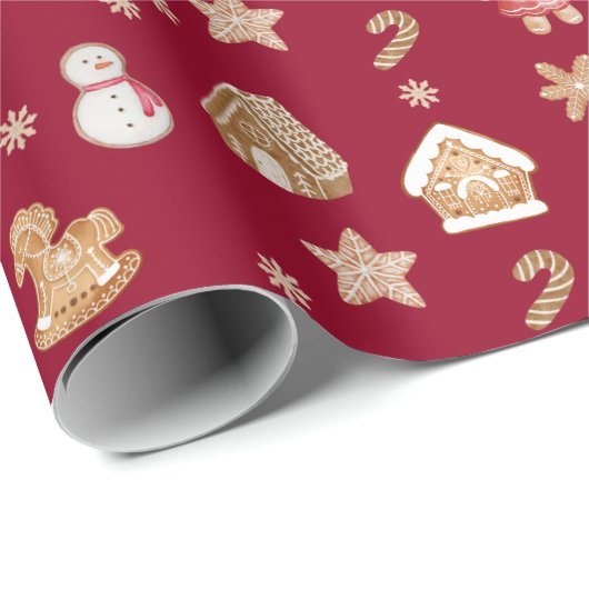 Red Gingerbread Man Feestelijke Kerstvakantie Cadeaupapier (Rol Hoek)