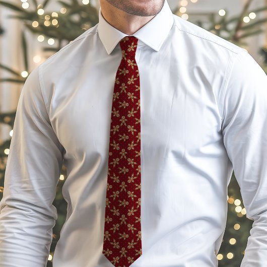 Red Gingerbread Man Polka Dot Christmas Stropdas
