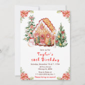 Red Gingerbrood House Birthday Party Kaart (Voorkant)