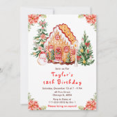 Red Gingerbrood House Birthday Party Kaart (Voorkant)