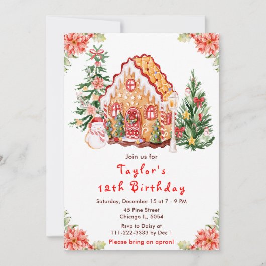 Red Gingerbrood House Birthday Party Kaart (Voorkant)
