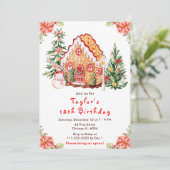 Red Gingerbrood House Birthday Party Kaart (Staand voorkant)