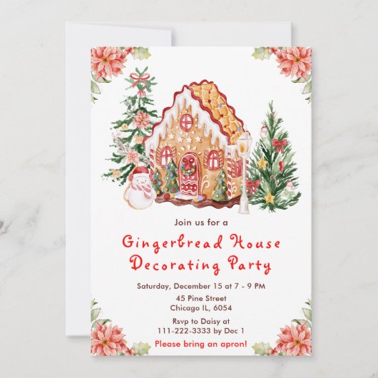 Red Gingerbrood House Decorting Party Kaart (Voorkant)