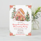 Red Gingerbrood House Decorting Party Kaart (Staand voorkant)