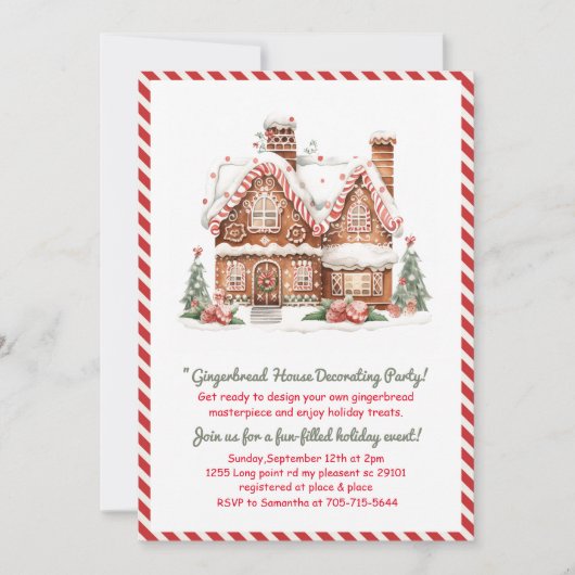 Red Gingerbrood House Decorting Party Kaart (Voorkant)