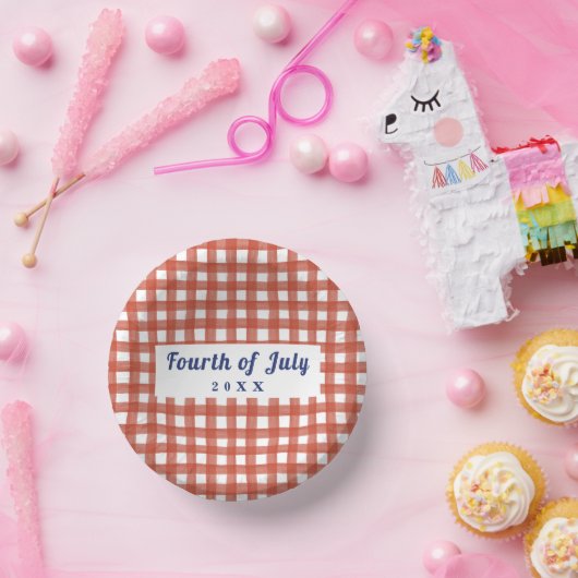 Red Gingham 4 juli Red White en Blue Papieren Kommen (Feest)