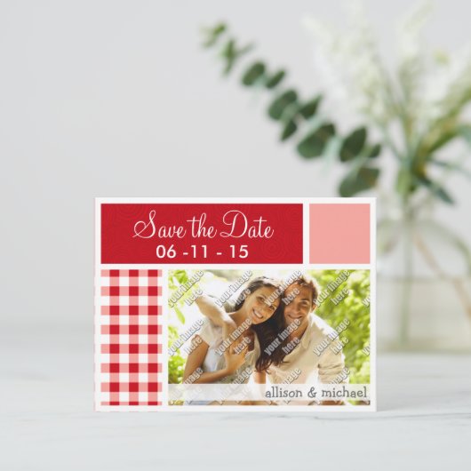 Red Gingham Aankondigingskaart (Staand voorkant)