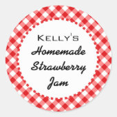 Red gingham aardbeienjam label (Voorkant)