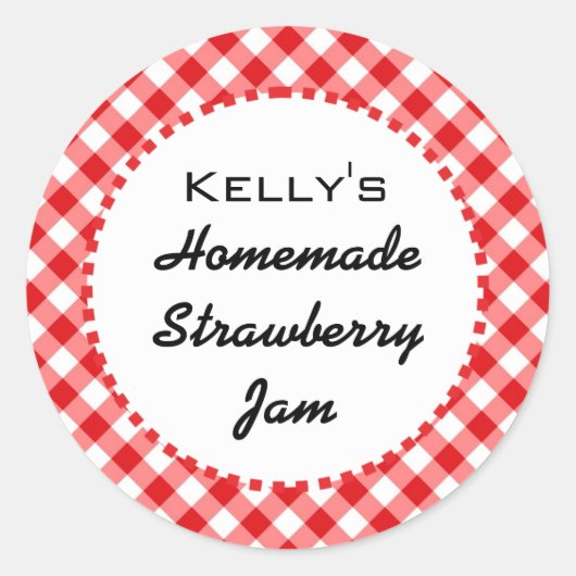 Red gingham aardbeienjam label (Voorkant)