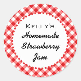 Red gingham aardbeienjam label