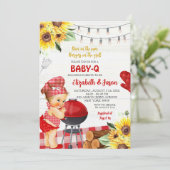 Red Gingham Achtertuin Baby-Q Meisje Baby shower Kaart (Staand voorkant)