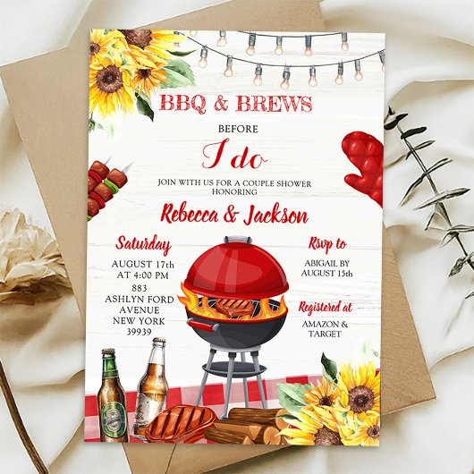 Red Gingham Achtertuin BBQ en Brews Couples Douche Kaart