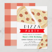 Red Gingham Adult Pizza Party Verjaardag Kaart (Voorkant / Achterkant)