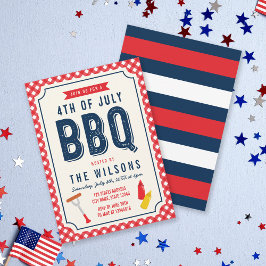 Red Gingham and Blue 4 juli BBQ Kaart