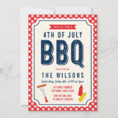 Red Gingham and Blue 4 juli BBQ Kaart (Voorkant)