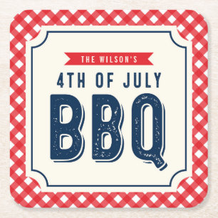 Red Gingham and Blue 4 juli BBQ Kartonnen Onderzetters