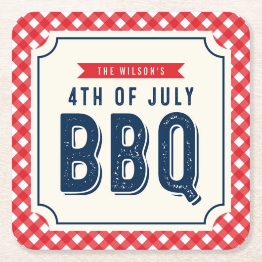 Red Gingham and Blue 4 juli BBQ Kartonnen Onderzetters (Voorkant)
