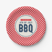 Red Gingham and Blue 4 juli BBQ Papieren Bordje (Voorkant)