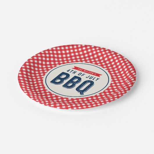 Red Gingham and Blue 4 juli BBQ Papieren Bordje (Gekanteld)