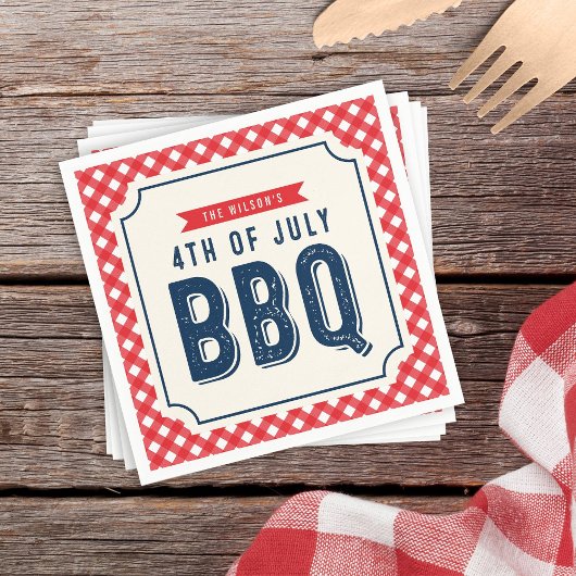 Red Gingham and Blue 4 juli BBQ Servetten