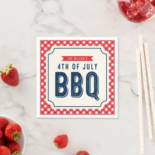 Red Gingham and Blue 4 juli BBQ Servetten (Insitu)