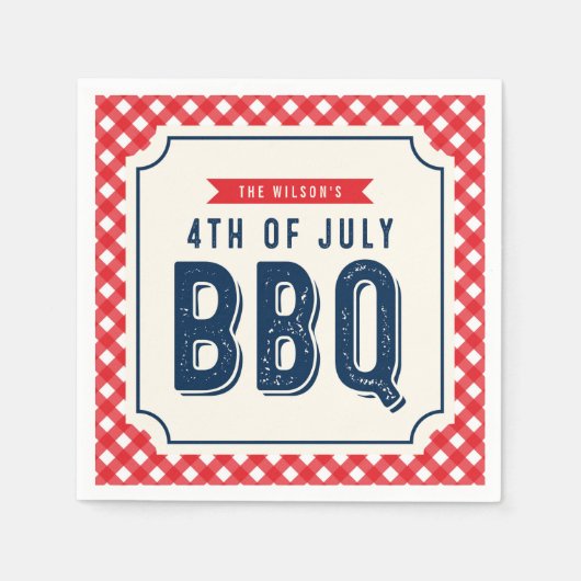 Red Gingham and Blue 4 juli BBQ Servetten (Voorkant)