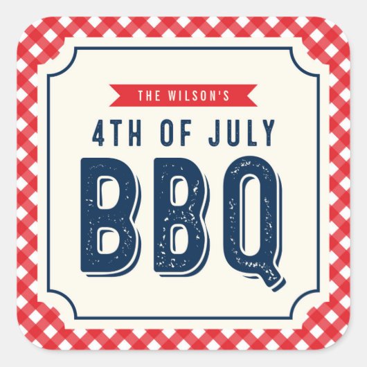 Red Gingham and Blue 4 juli BBQ Vierkante Sticker (Voorkant)