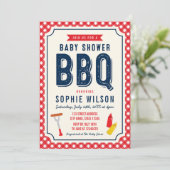 Red Gingham and Blue Baby shower BBQ Kaart (Staand voorkant)