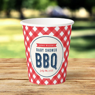 Red Gingham and Blue Baby shower BBQ Papieren Bekers