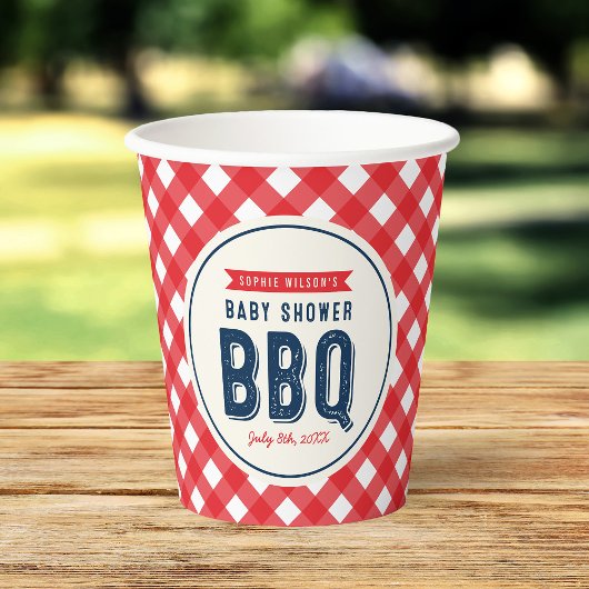 Red Gingham and Blue Baby shower BBQ Papieren Bekers