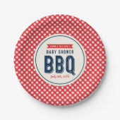 Red Gingham and Blue Baby shower BBQ Papieren Bordje (Voorkant)