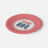 Red Gingham and Blue Baby shower BBQ Papieren Bordje (Gekanteld)
