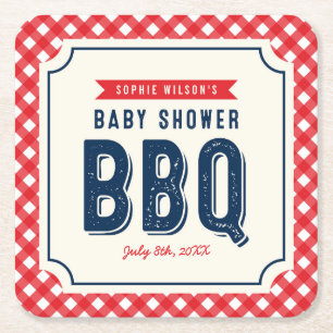 Red Gingham and Blue Baby shower BBQ Party Kartonnen Onderzetters